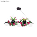 GobekUsa Industrial Opal Glass Pendant Light with 3 Black Flower Heads for Dining Room Island