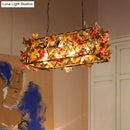 GobekUsa Industrial Metal LED Hanging Lamp in Pink/Brown with Flower Decoration - 4-Light Rectangle Island Light