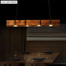 GobekUsa Industrial Rectangular Wooden Island Ceiling Light with 4 Lights and Metal Chain - Brown Finish