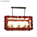 GobekUsa Red Metal Flower Pendant Light for Restaurant - Industrial Rectangular Island with 8 Heads