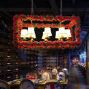 GobekUsa Red Metal Flower Pendant Light for Restaurant - Industrial Rectangular Island with 8 Heads