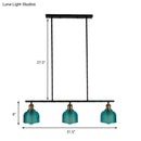 GobekUsa Industrial Black Pendant Lamp with Red/Yellow/Blue Glass Bowls, 3-Light for Island Lighting
