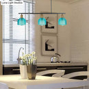 GobekUsa Industrial Black Pendant Lamp with Red/Yellow/Blue Glass Bowls, 3-Light for Island Lighting