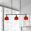GobekUsa Industrial Black Pendant Lamp with Red/Yellow/Blue Glass Bowls, 3-Light for Island Lighting