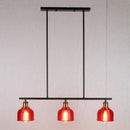 GobekUsa Industrial Black Pendant Lamp with Red/Yellow/Blue Glass Bowls, 3-Light for Island Lighting