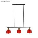 GobekUsa Industrial Black Pendant Lamp with Red/Yellow/Blue Glass Bowls, 3-Light for Island Lighting