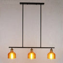 GobekUsa Industrial Black Pendant Lamp with Red/Yellow/Blue Glass Bowls, 3-Light for Island Lighting