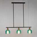 GobekUsa Industrial Black Pendant Lamp with Red/Yellow/Blue Glass Bowls, 3-Light for Island Lighting