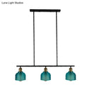 GobekUsa Industrial Black Pendant Lamp with Red/Yellow/Blue Glass Bowls, 3-Light for Island Lighting