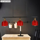GobekUsa Industrial Black Pendant Lamp with Red/Yellow/Blue Glass Bowls, 3-Light for Island Lighting
