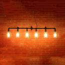 GobekUsa Industrial Restaurant Island Ceiling Light - 6 Bulbs Suspended with Pipe and Beer Mug Glass Shade (Black)