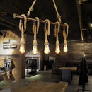 GobekUsa Adjustable Rope Exposed Island Light - Retro Industrial 5/6-Light - Beige/Light Yellow
