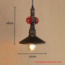 Industrial retro loft iron pipe pendant lamp dining room red valves by Decorbites