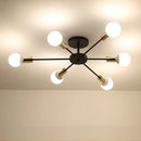GobekUsa Industrial Rod Iron Wood Sputnik Chandelier Ceiling Lamp LED E27 Home Lighting