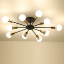 GobekUsa Industrial Rod Iron Wood Sputnik Chandelier Ceiling Lamp LED E27 Home Lighting