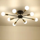 GobekUsa Industrial Rod Iron Wood Sputnik Chandelier Ceiling Lamp LED E27 Home Lighting