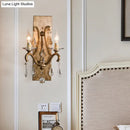GobekUsa Industrial Rust Iron Wall Sconce with Teardrop Crystal, 2 Bulb Candle Style Light
