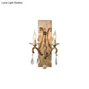 GobekUsa Industrial Rust Iron Wall Sconce with Teardrop Crystal, 2 Bulb Candle Style Light