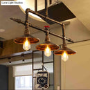 GobekUsa Industrial Rust Iron Hanging Ceiling Lamp with Water Pipe Design & 3 Bell-Shaped Lights