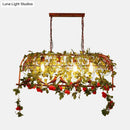 GobekUsa Industrial Rust Metal Hanging Lamp: 4 Lights Bird Cage Island Light with Flower Design for Restaurants