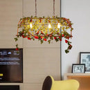GobekUsa Industrial Rust Metal Hanging Lamp: 4 Lights Bird Cage Island Light with Flower Design for Restaurants