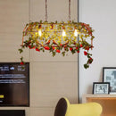 GobekUsa Industrial Rust Metal Hanging Lamp: 4 Lights Bird Cage Island Light with Flower Design for Restaurants