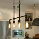 GobekUsa Rustic Black Island Lighting: 4-Head Metal Linear Piped Pendant for Living Room
