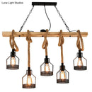 GobekUsa Rustic Hemp Rope Chandelier - Retro Industrial Pendant with Wire Cage for Restaurants
