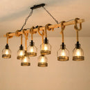 GobekUsa Rustic Hemp Rope Chandelier - Retro Industrial Pendant with Wire Cage for Restaurants