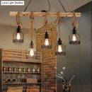 GobekUsa Rustic Hemp Rope Chandelier - Retro Industrial Pendant with Wire Cage for Restaurants