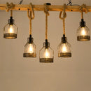 GobekUsa Rustic Hemp Rope Chandelier - Retro Industrial Pendant with Wire Cage for Restaurants