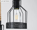 GobekUsa Rustic Hemp Rope Chandelier - Retro Industrial Pendant with Wire Cage for Restaurants
