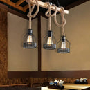 GobekUsa Rustic Hemp Rope Chandelier - Retro Industrial Pendant with Wire Cage for Restaurants