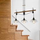 GobekUsa Rustic Loft Black Metal Pendant Light with Pulley Design - 3-Bulb Saucer Cage Island Lighting for Restaurants