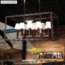 GobekUsa Rustic 8-Light Island Pendant Fixture with Traditional Fabric Barrel for Dining Room Lighting