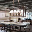 GobekUsa Rustic 8-Light Island Pendant Fixture with Traditional Fabric Barrel for Dining Room Lighting