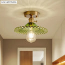 GobekUsa Industrial Scalloped Ribbed Glass Semi Flush Mount Light - Clear/Green