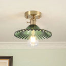 GobekUsa Industrial Scalloped Ribbed Glass Semi Flush Mount Light - Clear/Green