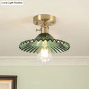 GobekUsa Industrial Scalloped Ribbed Glass Semi Flush Mount Light - Clear/Green
