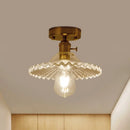GobekUsa Industrial Scalloped Ribbed Glass Semi Flush Mount Light - Clear/Green