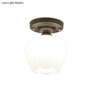 GobekUsa Industrial Semi Flush Light - Black Opal Glass Bowl Lighting Fixture for Corridor