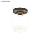 GobekUsa Industrial Semi Flush Light - Black Opal Glass Bowl Lighting Fixture for Corridor