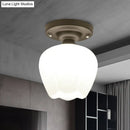GobekUsa Industrial Semi Flush Light - Black Opal Glass Bowl Lighting Fixture for Corridor