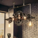 GobekUsa Coastal 6-Light Metal Island Pendant with Gear Design in Silver Gray