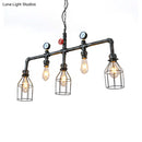 GobekUsa Industrial Silver Island Lighting with 5 Bulbs, Metallic Caged Hanging Lamp, Pipe, and Pressure Gauge