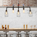 GobekUsa Industrial Silver Island Lighting with 5 Bulbs, Metallic Caged Hanging Lamp, Pipe, and Pressure Gauge