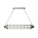 GobekUsa Industrial Silver Metal Pendant Light with LED, Clear Glass Shade - Cylindrical Wire Cage Design