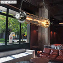 GobekUsa Industrial Silver Metal Pendant Light with LED, Clear Glass Shade - Cylindrical Wire Cage Design