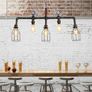 GobekUsa Industrial Silver Island Lighting with 5 Bulbs, Metallic Caged Hanging Lamp, Pipe, and Pressure Gauge