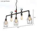 GobekUsa Industrial Silver Island Lighting with 5 Bulbs, Metallic Caged Hanging Lamp, Pipe, and Pressure Gauge